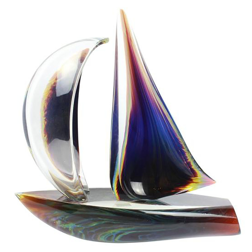 large glass sailboat sculpture